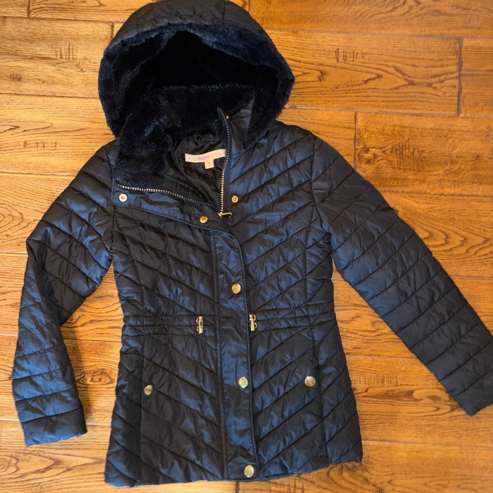 Girls’ Quilted Puffer Jacket with Fur Lined Hood Ci Sono Kids Thick Warm Coat